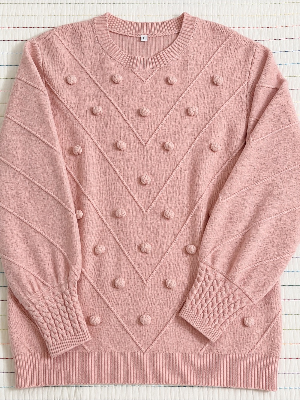 Women's Pink Bobble Chevron Crewneck Sweater
